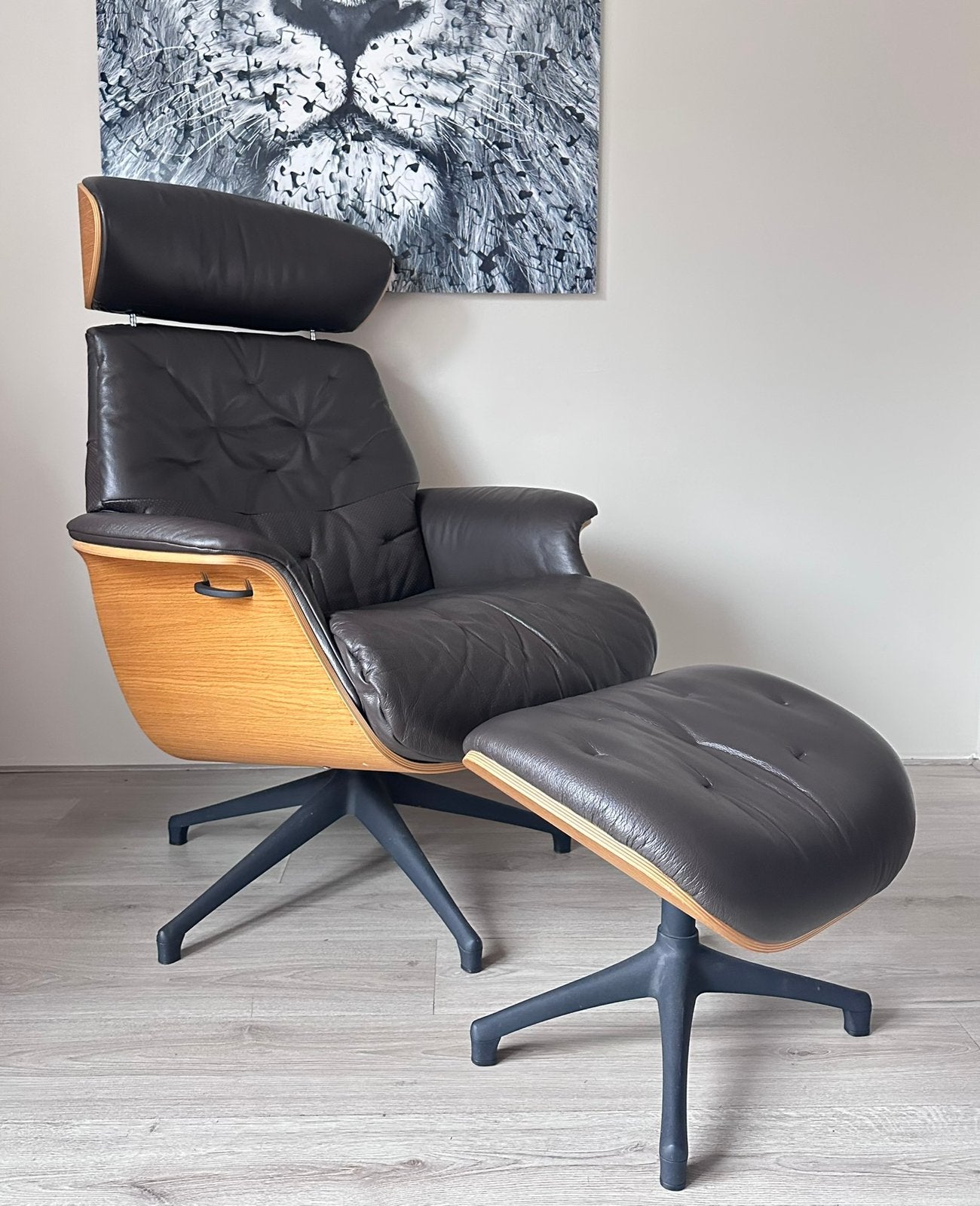 Flexlux Volden design fauteuil met hocker, Gebruikt, Ophalen of Verzenden, 50 tot 75 cm, Leer