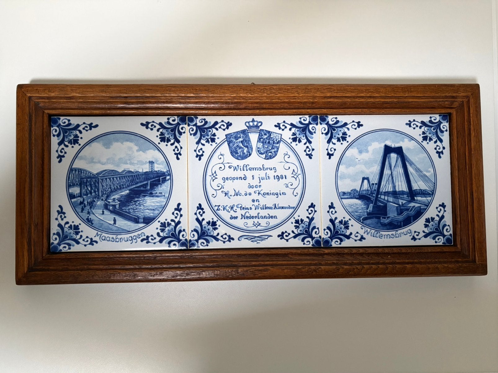Delfts Blauw Tegeltableau Willemsbrug en Maasbruggen, Antiek en Kunst, Ophalen of Verzenden