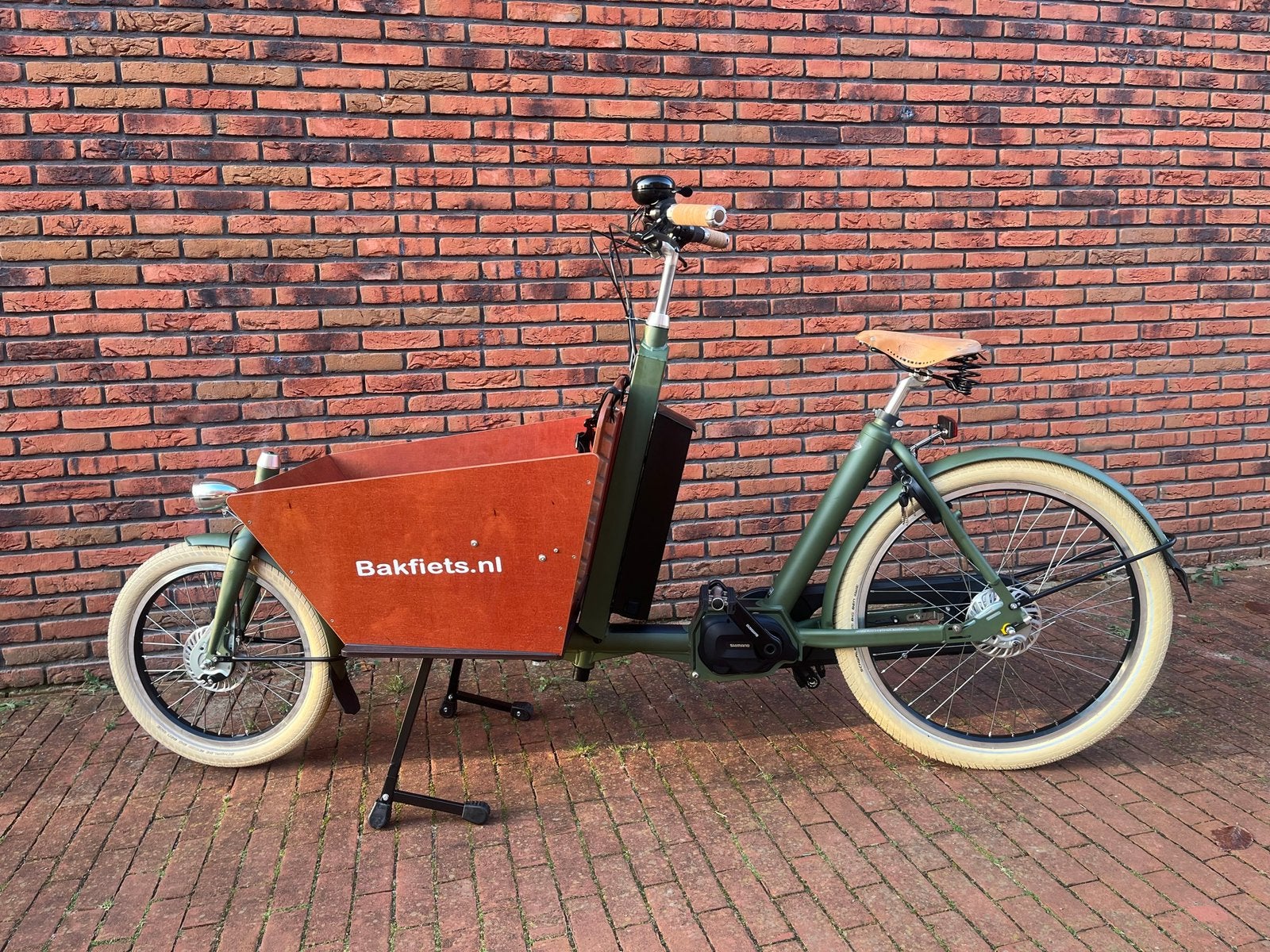 Bakfiets nl Cargobike Short Steps Shimano NN5 Mat Legergroen, Gebruikt, Huif, 2 kinderen, Schijfrem
