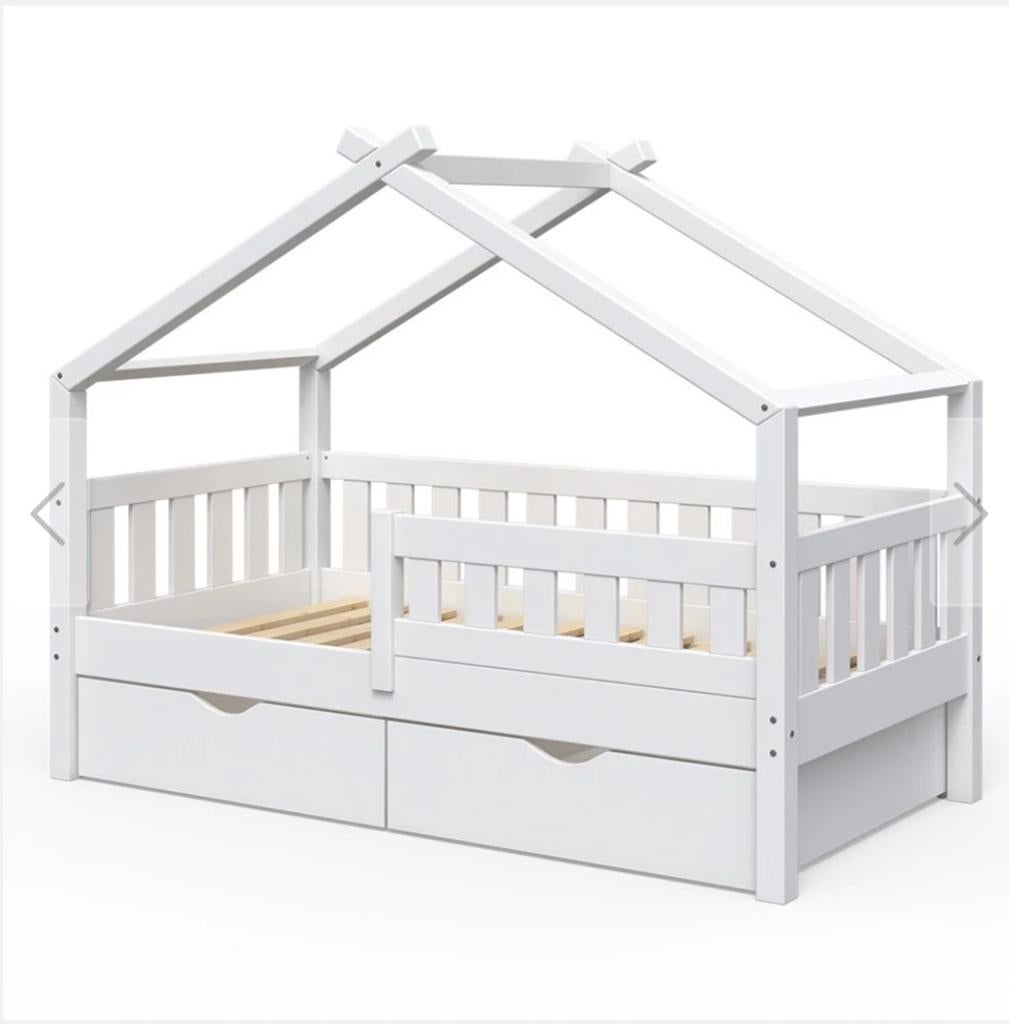 Kinderbed tiny house met Lades en Lattenbodem en matras, Ophalen, 85 tot 100 cm, Zo goed als nieuw, Lattenbodem