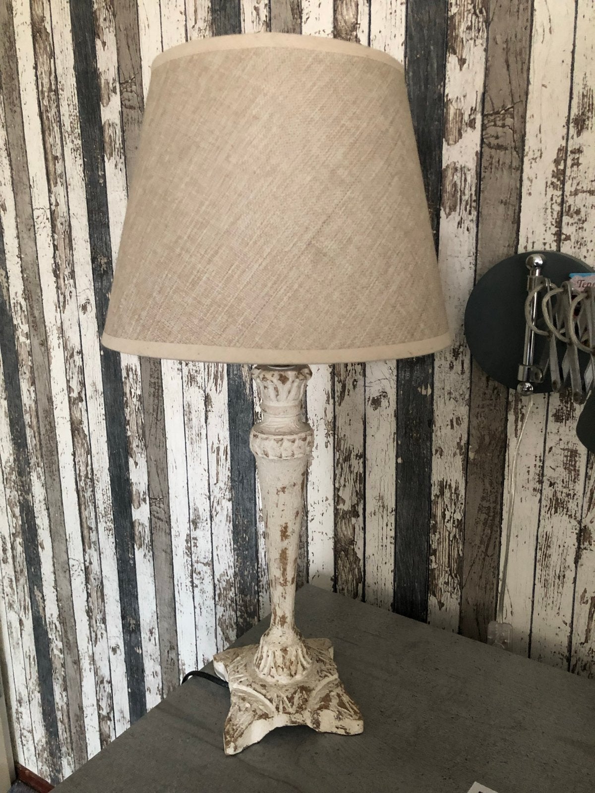 tafellamp met linnen kap - Shabby Chic stijl, Ophalen, Landelijk