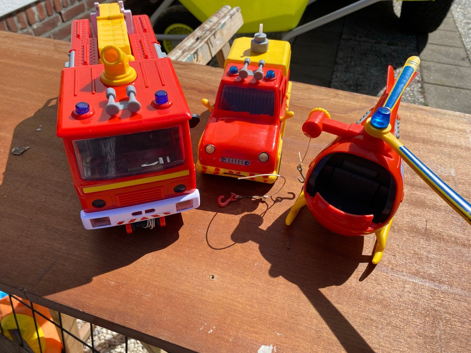 Brandweerman Sam voertuigen set: brandweerwagen, busje, heli, Kinderen en Baby's, Ophalen of Verzenden, Gebruikt