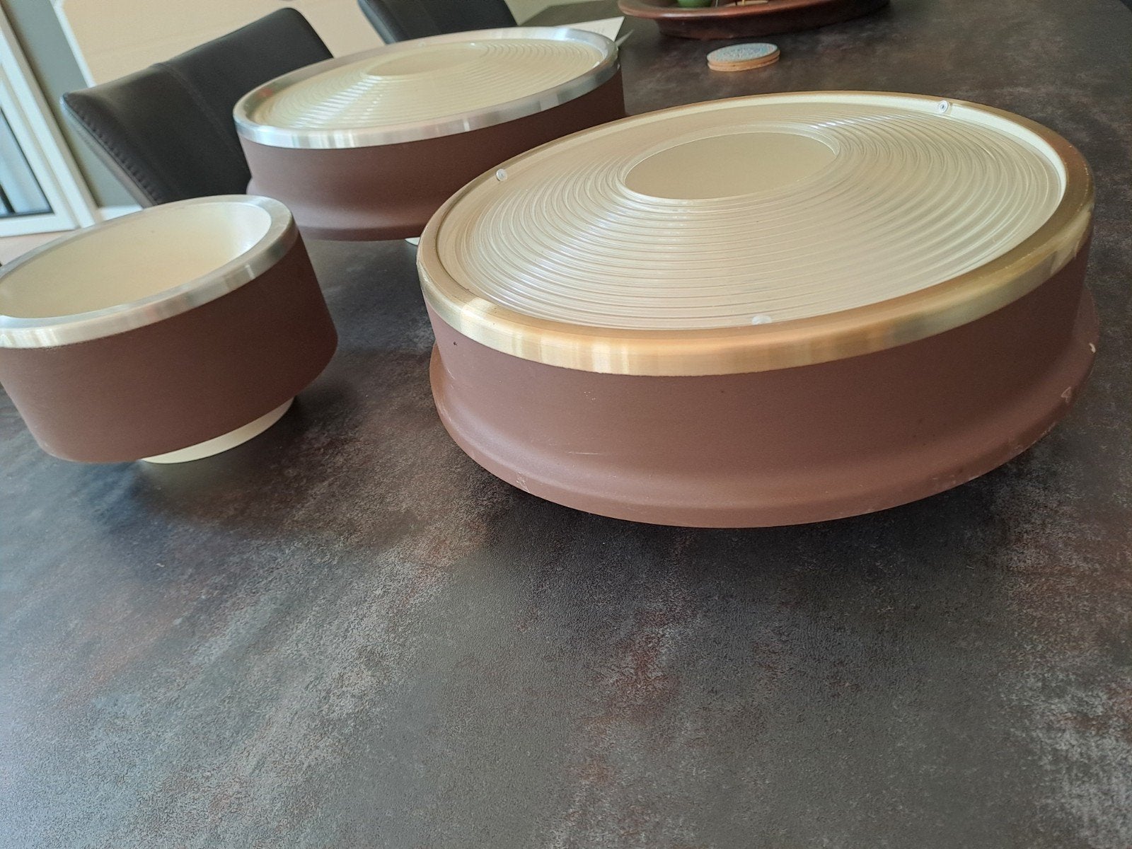 3x Vintage Dijkstra aluminium plafonnières, diverse maten, Ophalen of Verzenden