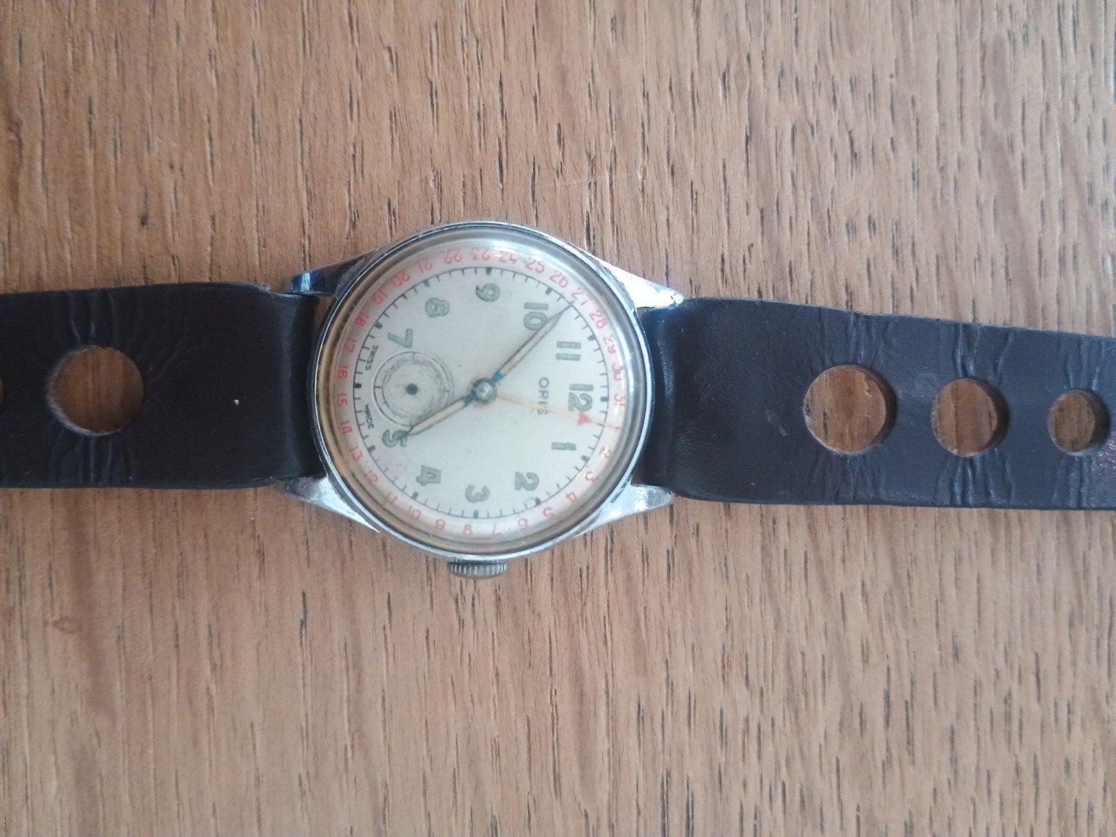Vintage Oris Pointer Date Watch - Steel 30.5mm (1950s), Ophalen of Verzenden, Leer, Overige merken