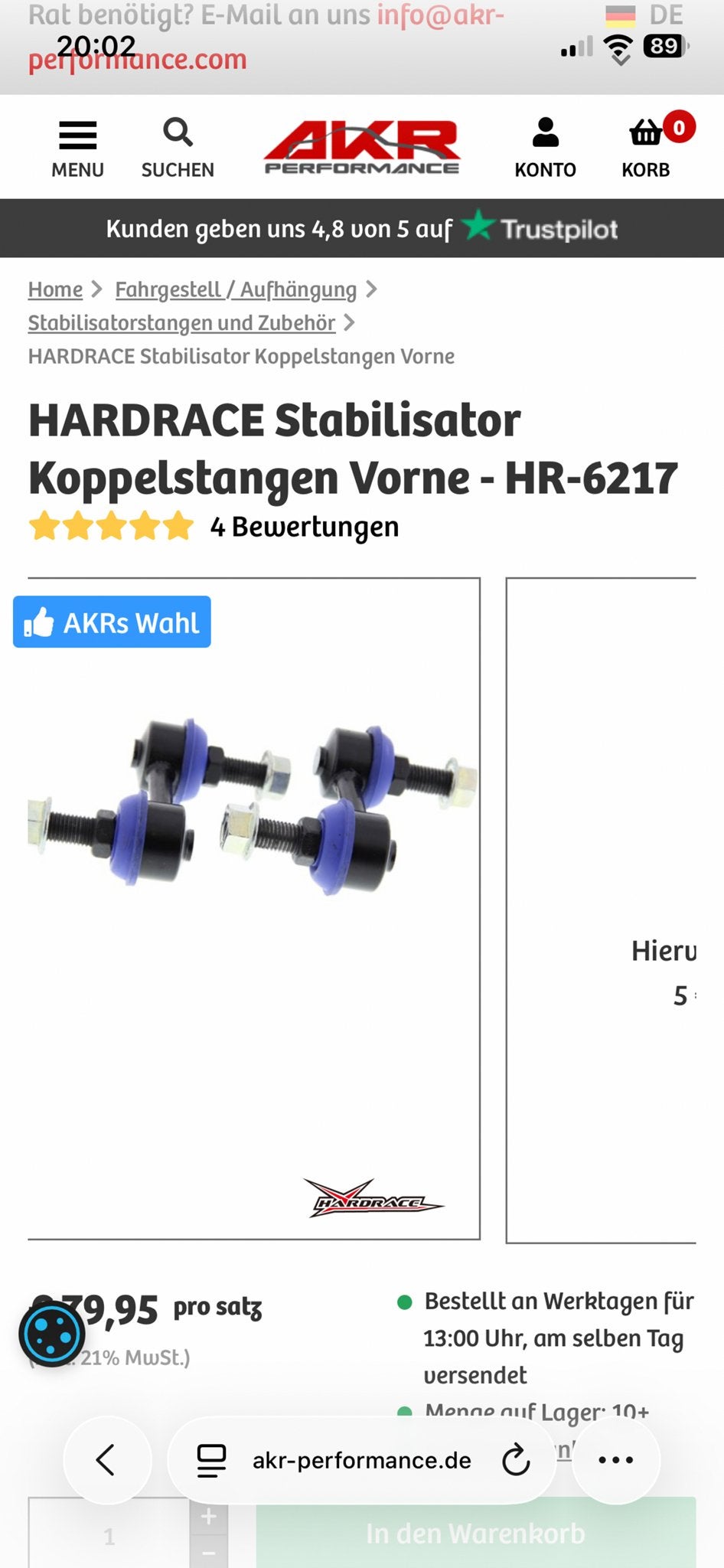 Hardrace Stabilisator Koppeling Stangen Honda Civic CR-V, Ophalen of Verzenden, Nieuw, Honda