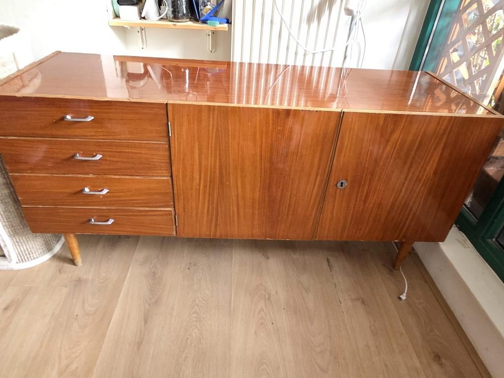 Vintage Dressoir met Laden en Deuren, Huis en Inrichting, Kasten | Dressoirs, Gebruikt, 100 tot 150 cm, 25 tot 50 cm, Overige houtsoorten