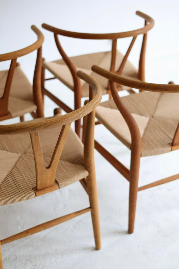 Set van 4 Wishbone chairs CH24, Hans Wegner eikenhout, Huis en Inrichting, Stoelen, Ophalen, Bruin, Tijdperk, Zo goed als nieuw