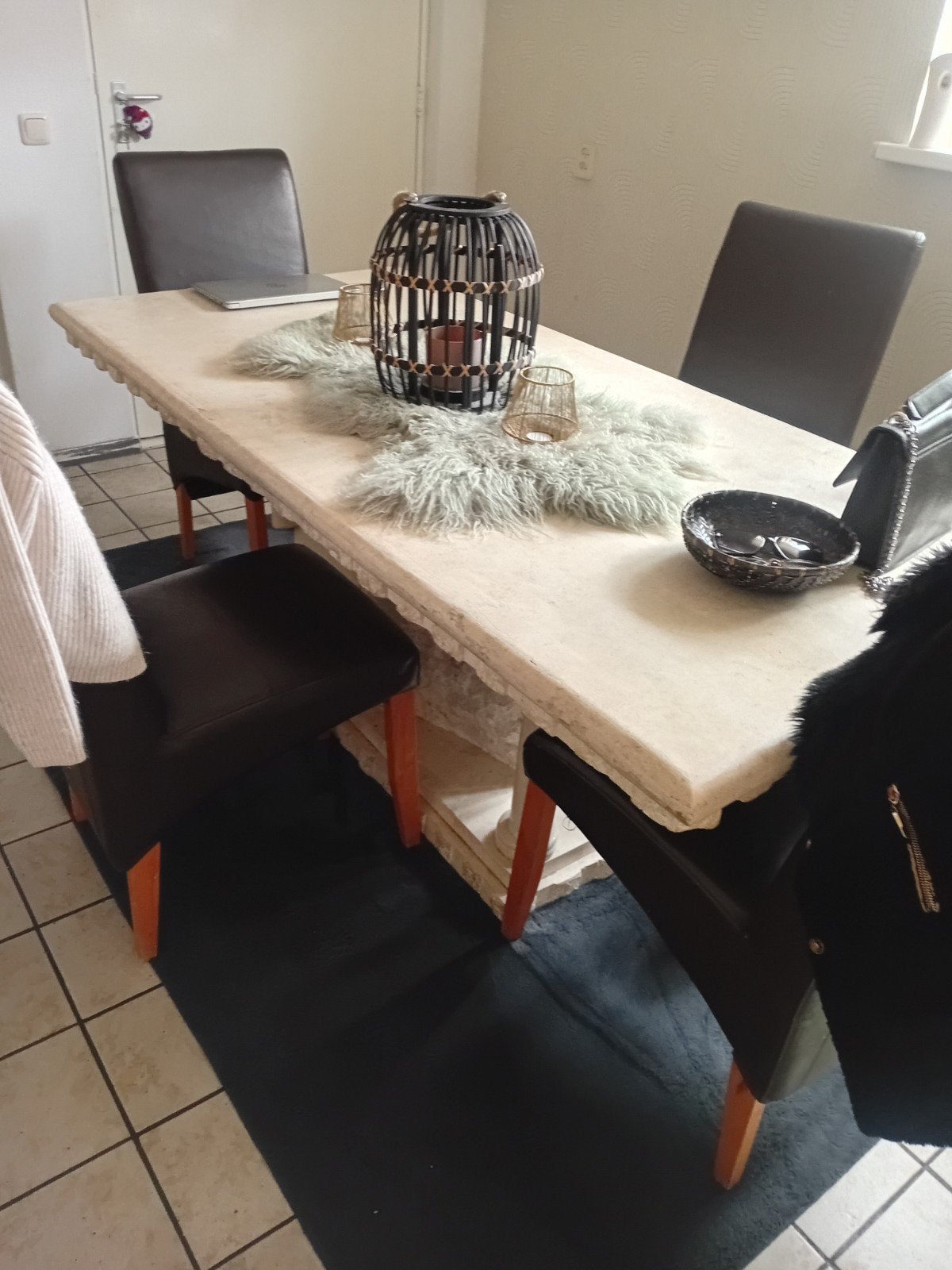Travertin salontafel en eettafel, Huis en Inrichting, Zo goed als nieuw, Klassiek, Tijdloos, 150 tot 200 cm, Rechthoekig