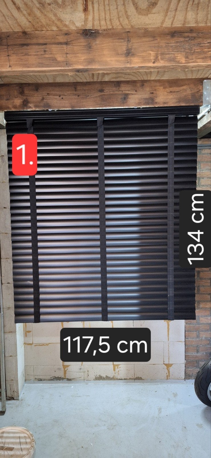 3 jaloezieën: 1x aluminium, 2x hout - incl. ophangsysteem, Gebruikt, Zwart, Hout, Ophalen of Verzenden