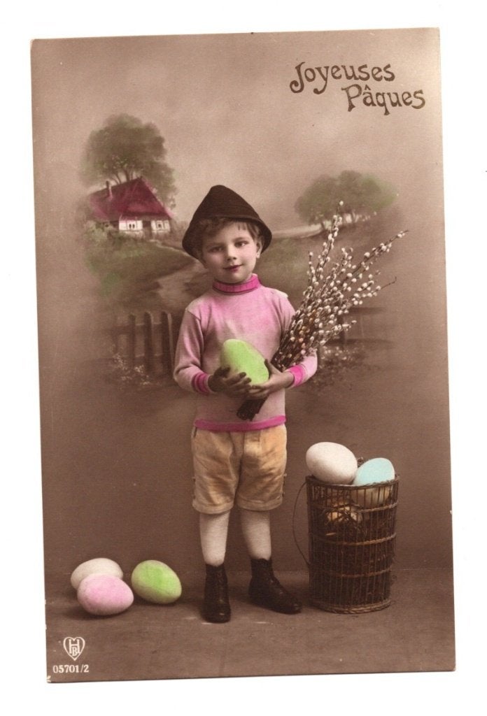 Oude Ansichtkaart Pasen Jongen Paaseieren ca. 1910, Ophalen of Verzenden, Voor 1920, Ongelopen, Feest(dag)