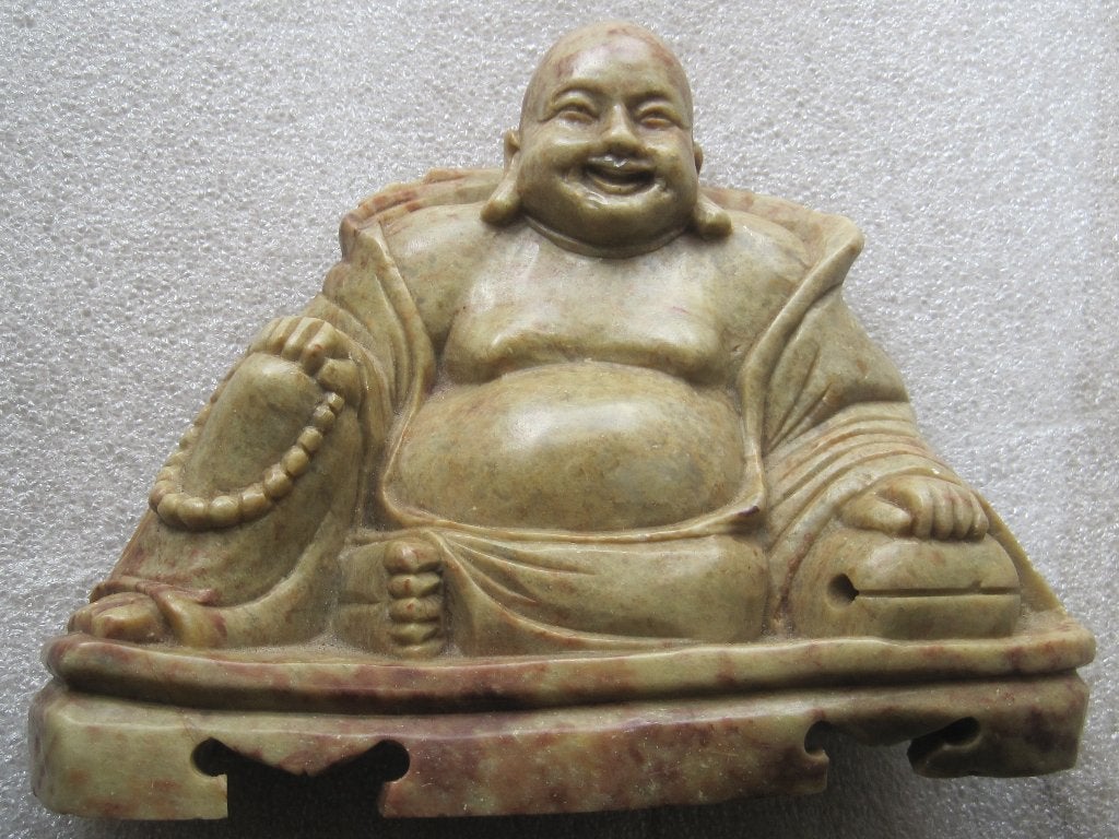 China old Boeddha green stone very nice hand cut, Ophalen, Natuurlijk materiaal, Handgemaakt, Beeld