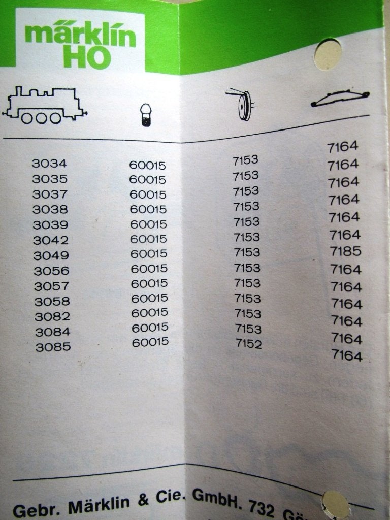 Märklin H0 instructie blad groen voor locs van 3034 tot 3085, Hobby en Vrije tijd, Wisselstroom, Gebruikt, Locomotief, Ophalen of Verzenden