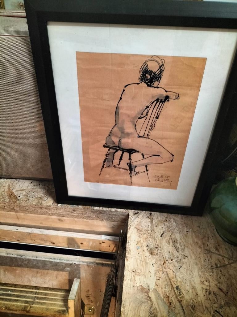 Ingelijste naaktstudie, gesigneerd René Wong, 1965, Ophalen of Verzenden