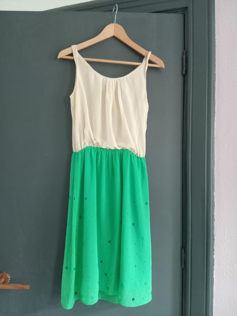 Zomerjurk Suncoo - Crème/Groen, Kleding | Dames, Jurken, Ophalen of Verzenden, Zo goed als nieuw, Suncoo, Maat 36 (S)