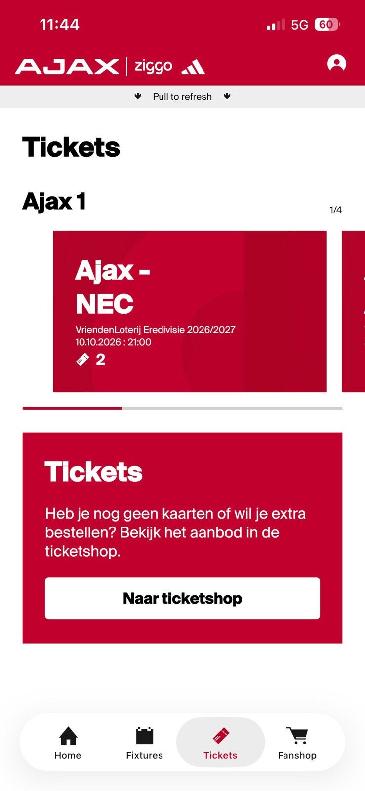 2 tickets naast elkaar ring 1 Ajax -NEC, Tickets en Kaartjes, Losse kaart, Twee personen, Oktober