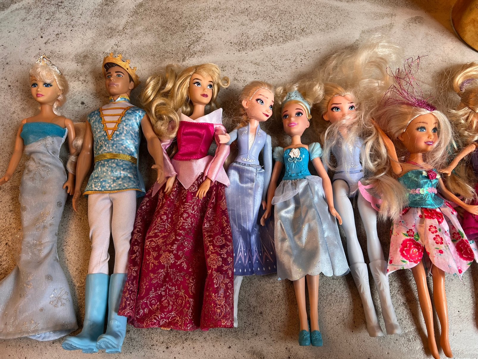 8 Disney / Mattel prinsessenpoppen + prins & feeën, Kinderen en Baby's, Speelgoed | Poppen, Ophalen of Verzenden, Gebruikt, Barbie