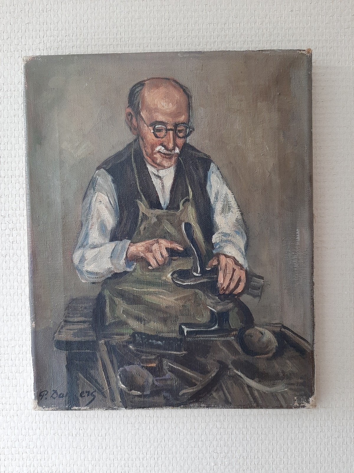 Oud schilderij  portret man  schoenmaker, Ophalen of Verzenden
