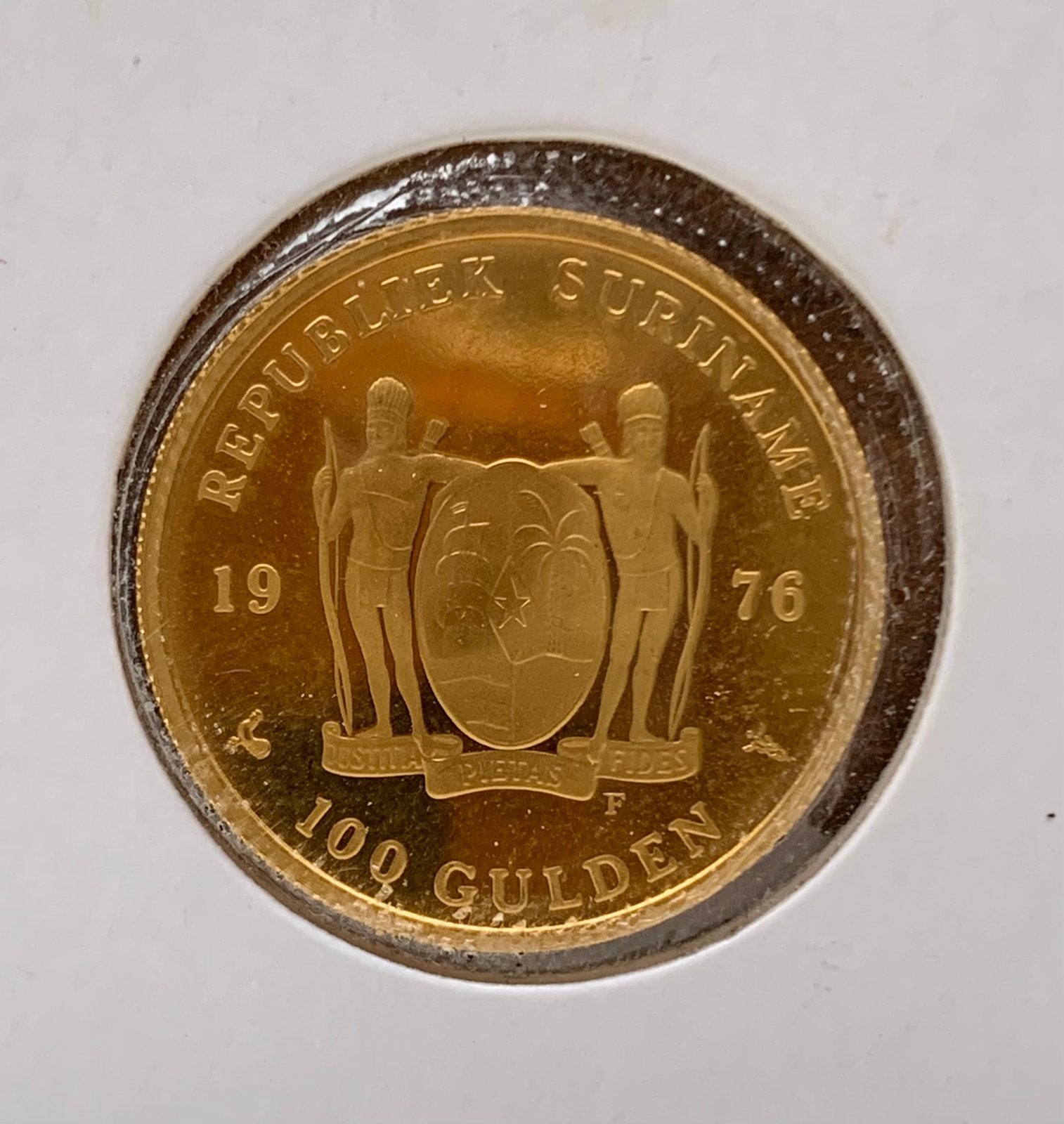 Suriname gouden munt 100 gulden goud, Postzegels en Munten, Ophalen of Verzenden, Zuid-Amerika, Goud