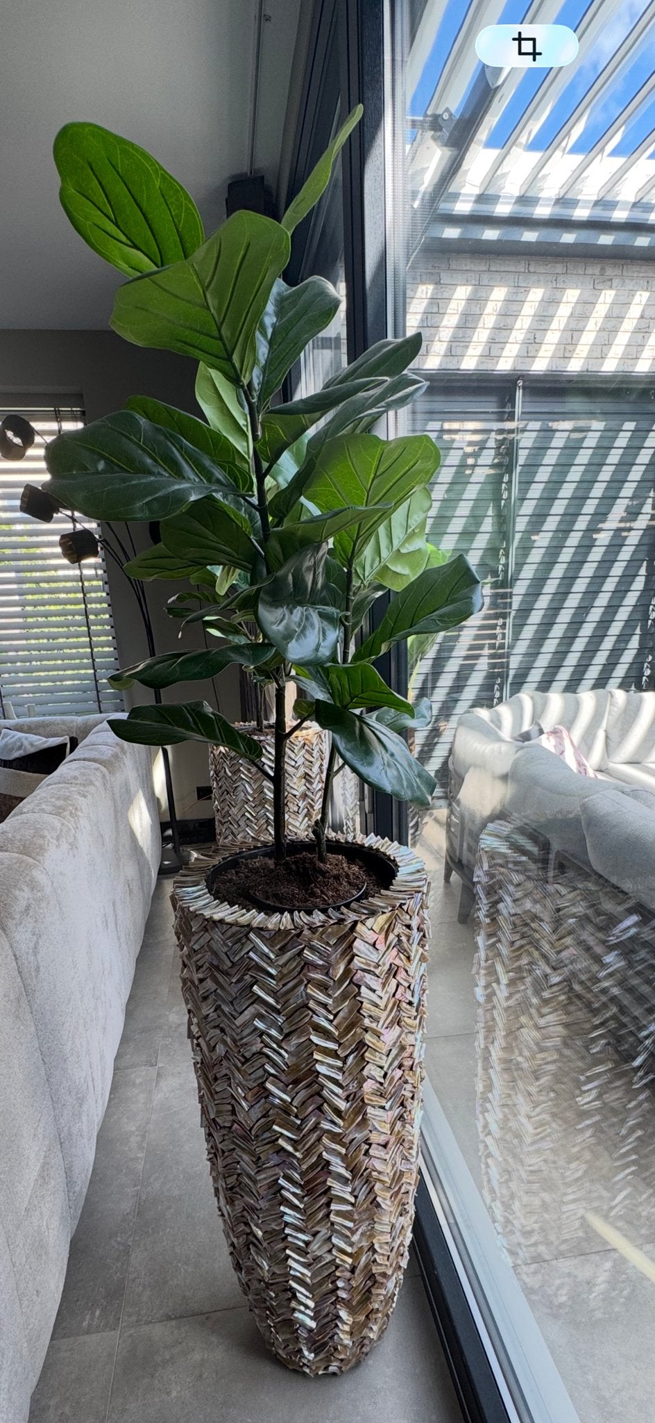 Luxe Schelpenvaas met Kunst Tabaksplant - Compleet, Meerkleurig, Ophalen of Verzenden, Zo goed als nieuw, Natuurlijk materiaal