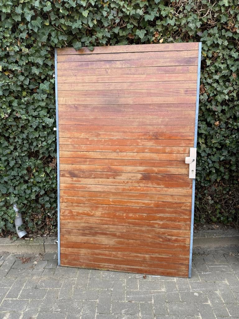 Houten poortdeur met metalen frame, Ophalen, Gebruikt, 80 tot 100 cm, Buitendeur