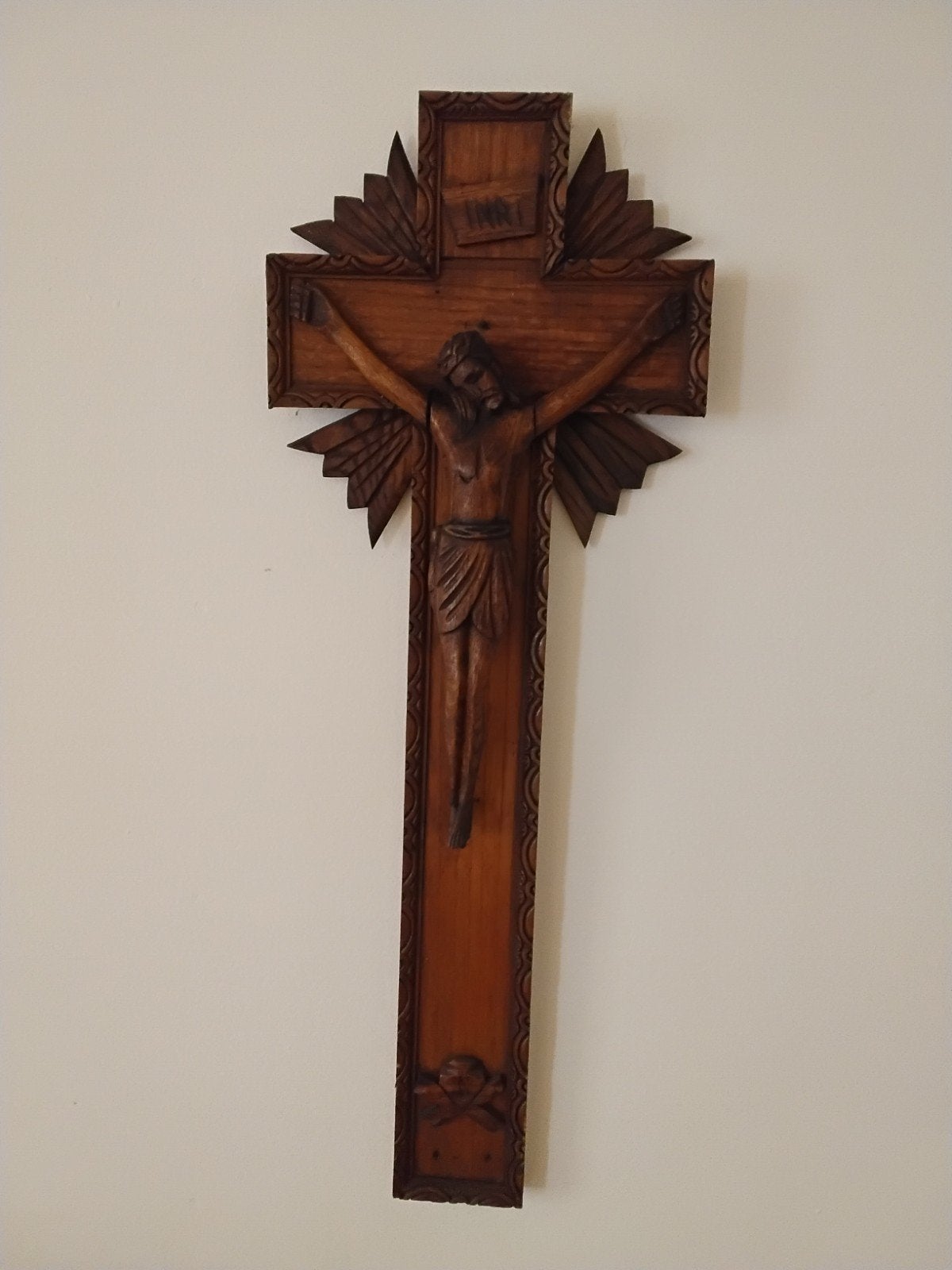 Groot houten kruisbeeld met Jezusfiguur - 80 cm, Antiek en Kunst, Ophalen