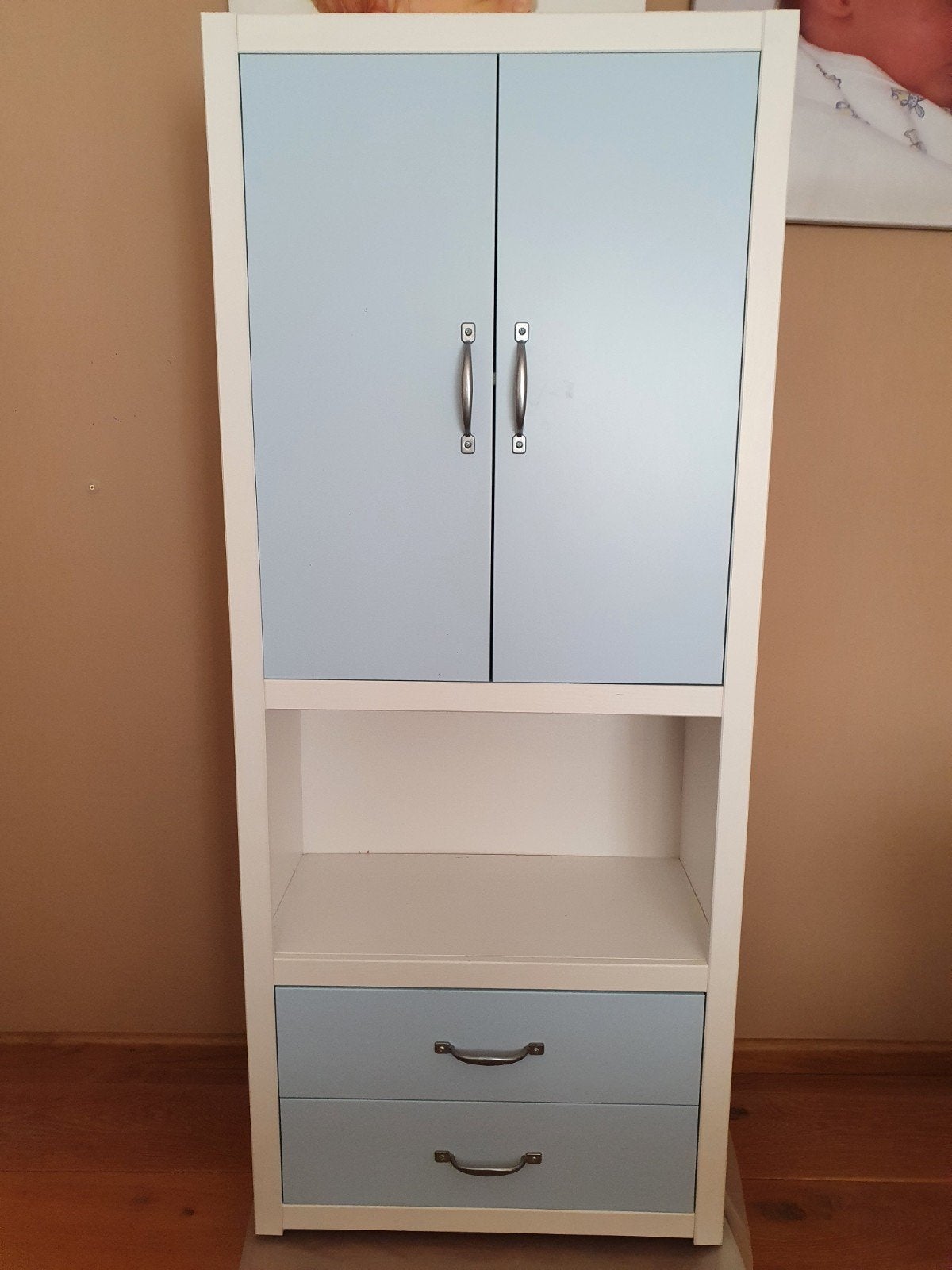 Lifetime kast met blauwe deurtjes en lades, Ophalen, Gebruikt, Met deur(en), 50 tot 100 cm