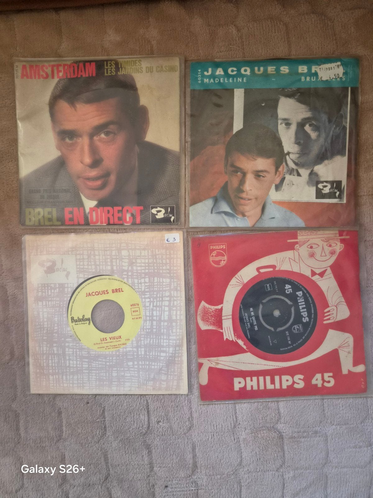 Jacques Brel Vinyl Collectie - 4 EP's, Gebruikt, Overige genres, 7 inch, Ophalen of Verzenden