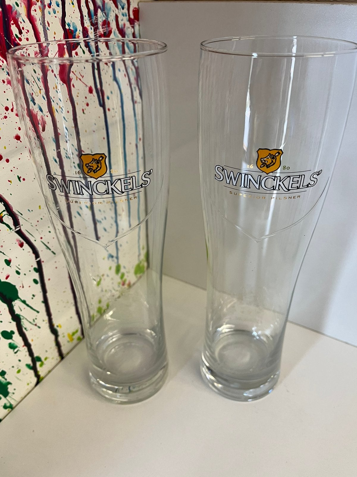 Swinckels halve liters set van 2 glazen, Verzamelen, Ophalen of Verzenden, Nieuw, Glas of Glazen, Bavaria