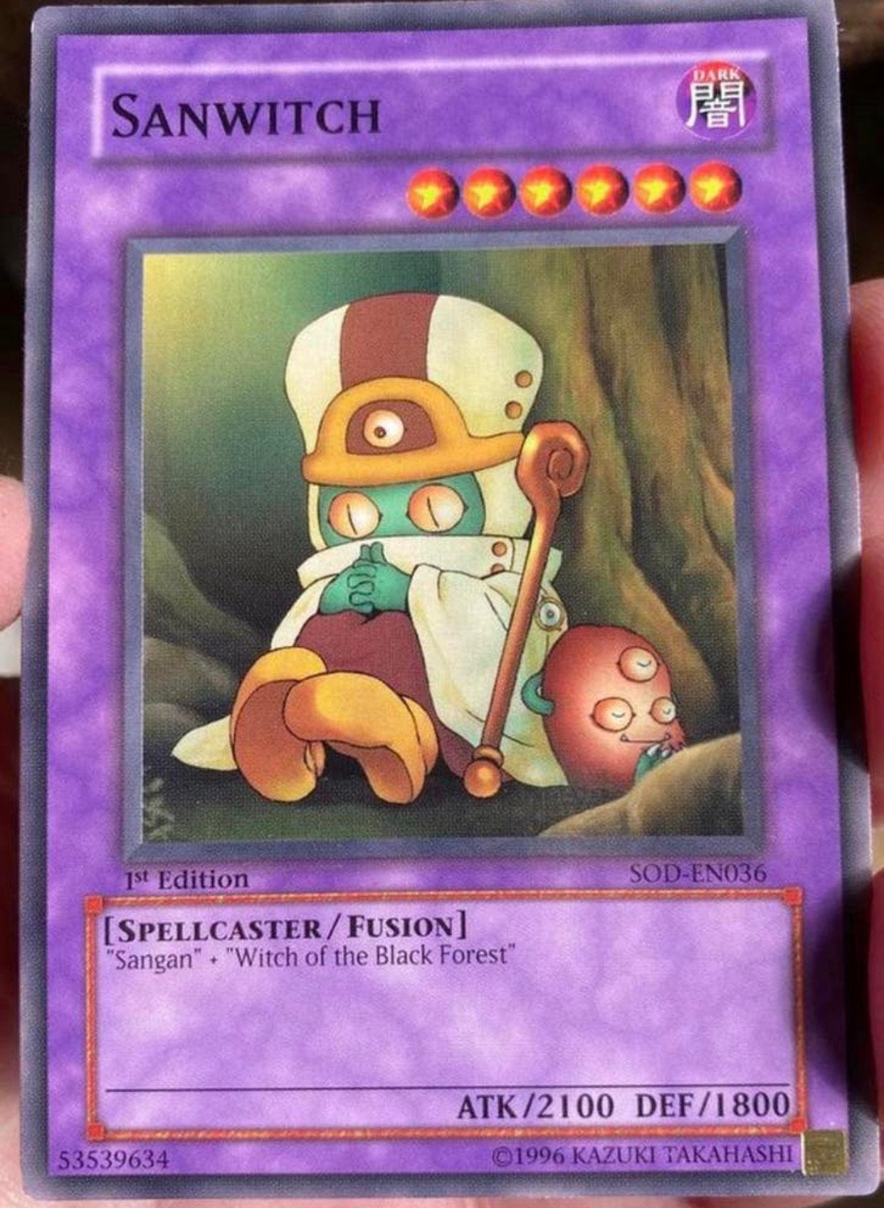 Yu-Gi-Oh! Sanwitch SOD 1st Edition Old US Print !, Ophalen of Verzenden, Gebruikt, Losse kaart