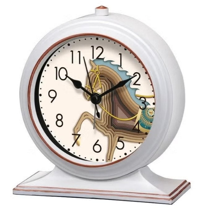 Retro analoge klok met Paard afbeelding (14cm hoog)