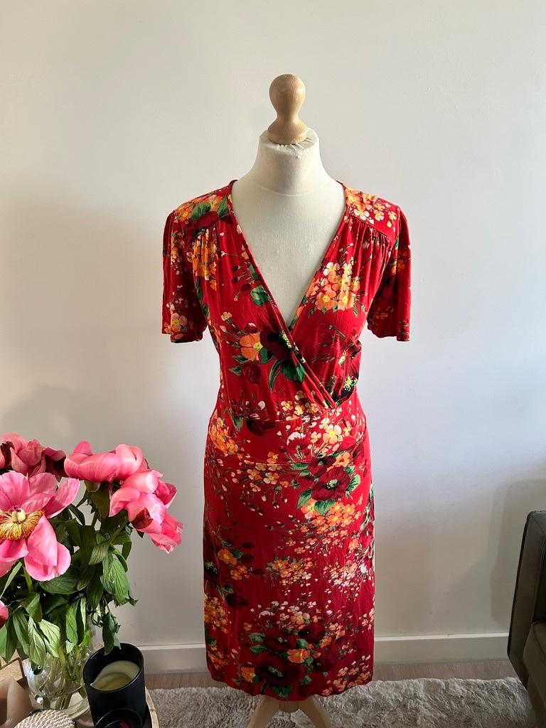 King Louie maat XXL cross rode bloemen jurk 3261, Maat 46/48 (XL) of groter, Ophalen of Verzenden, Zo goed als nieuw, Knielengte