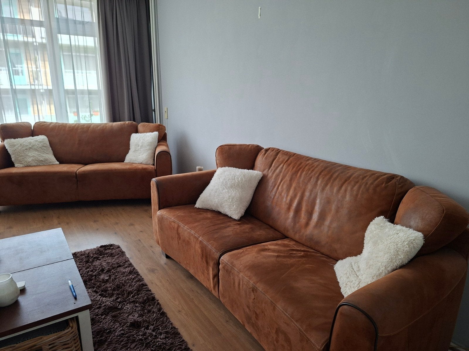 Twee comfortabele banken - bruin, Ophalen, Gebruikt, 150 tot 200 cm, Tweepersoons