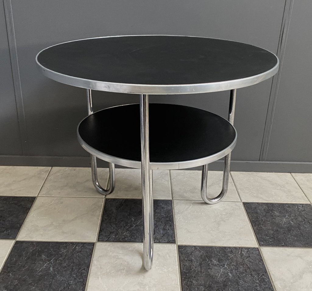 30 jaren BAUHAUS tafel MAUSER WERKE zwart chroom dubbeldeck, Huis en Inrichting, Ophalen, Gebruikt, 75 cm of meer, Rond