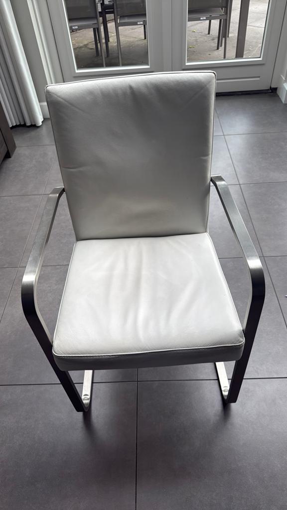 6 Witte Leren Stoelen, Huis en Inrichting, Tafels | Eettafels, Ophalen, Gebruikt, 50 tot 100 cm, Vijf personen of meer