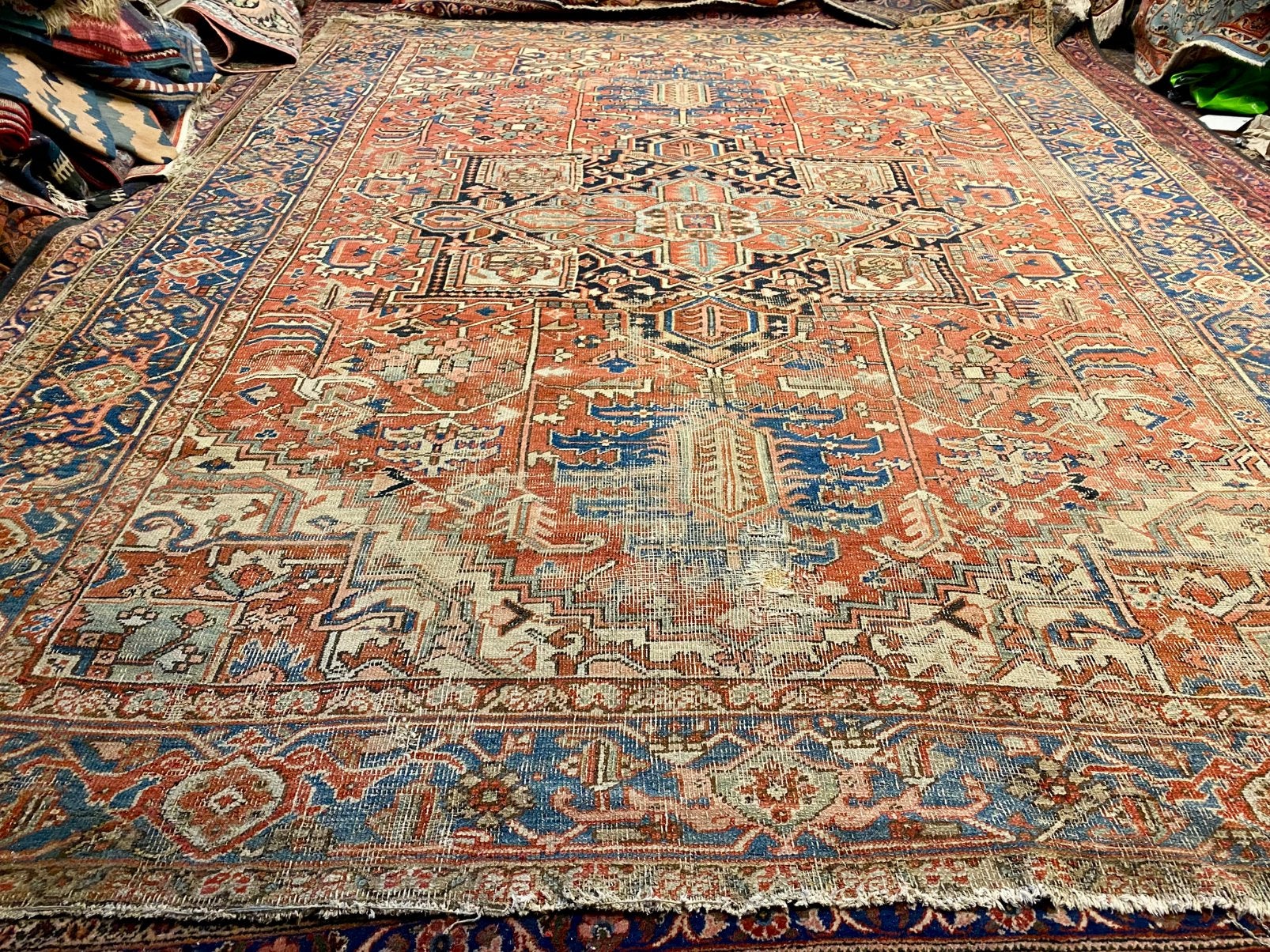 origineel Antiek handgeknoopt heriz tapijt 262x370, Gebruikt, ., 200 cm of meer, Ophalen of Verzenden
