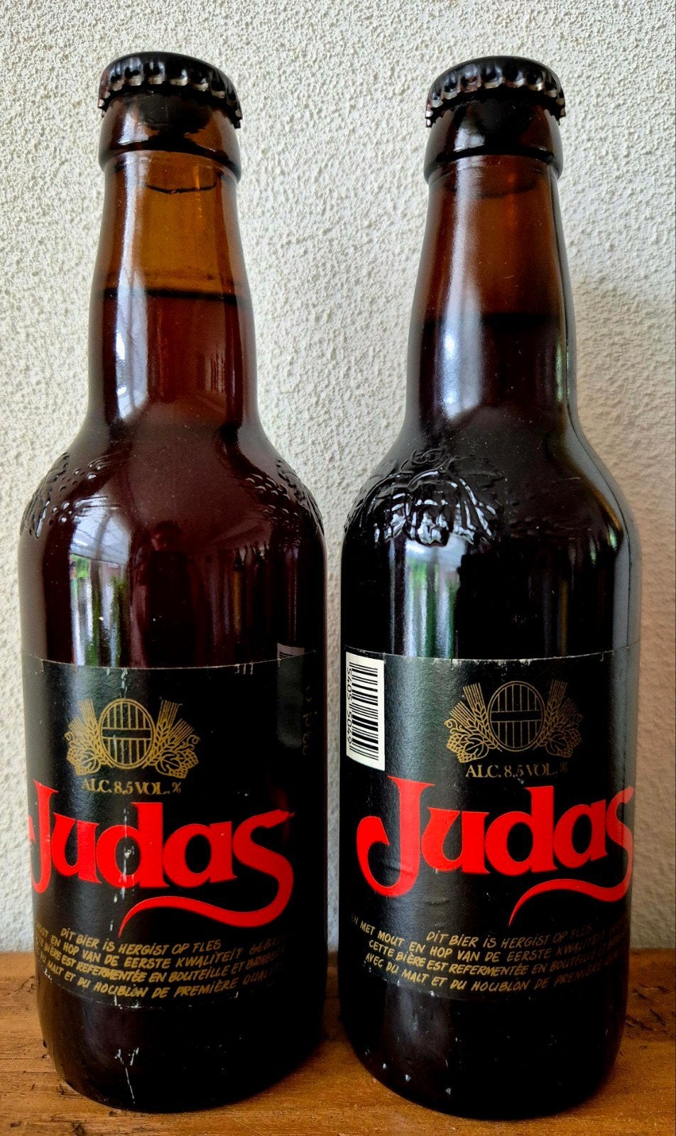 Vintage Judas bier sterk, okerblond Belgisch speciaal bier, Verzamelen, Ophalen of Verzenden, Zo goed als nieuw, Flesje(s), Overige merken