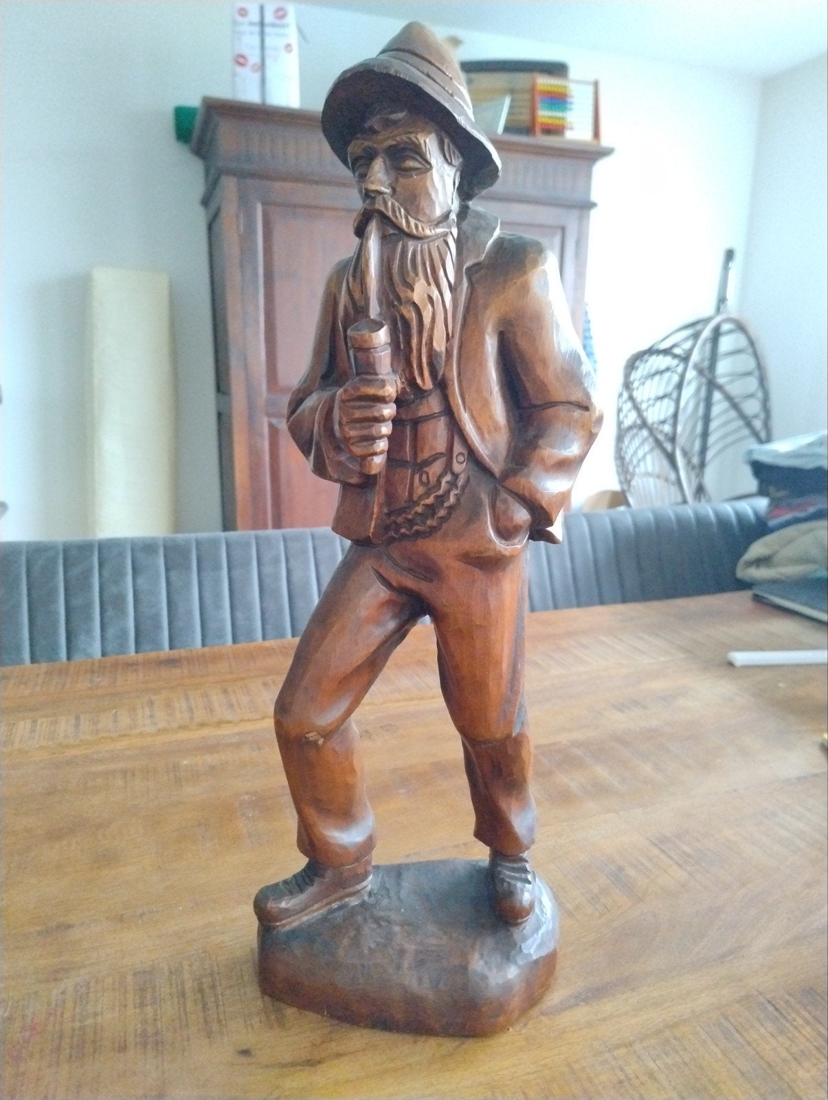 Houten snijwerk man met baard en pijp - Lay-Art Spanje, Antiek en Kunst, Kunst | Beelden en Houtsnijwerken, Houtsnijwerk, Handgemaakt