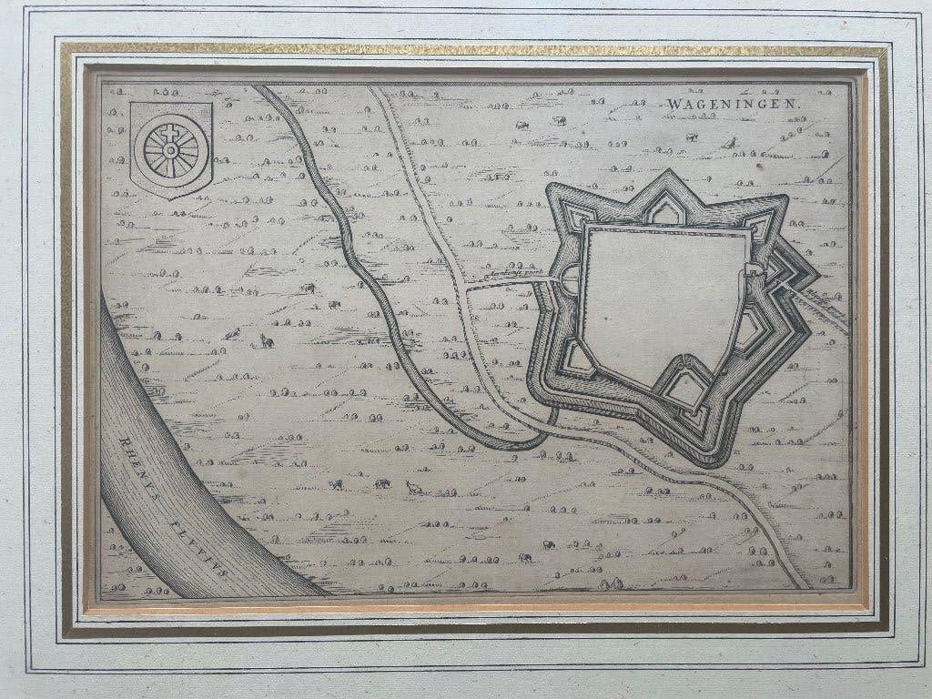 Wageningen Joan Blaeu 1649, Ingelijst, Stadsgezicht, Gravure, 1600 - 1699