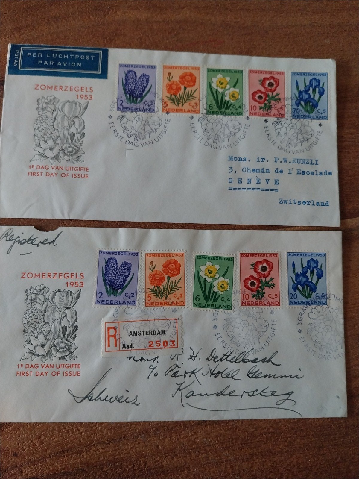 2x gelopen Nederlandse FDC E13 zomerzegels 1953 CW 340,00, Ophalen of Verzenden, Nederland
