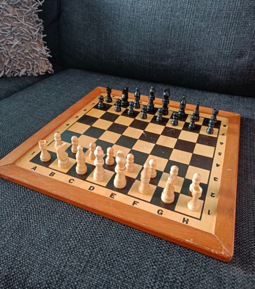 Houten coördinaten Schaakbord met Stukken, Hobby en Vrije tijd, Denksport en Puzzels, Ophalen of Verzenden, Gebruikt, Schaken