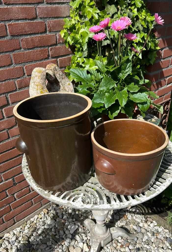 Aardewerk grespots bloembakken plantenbakken, Ophalen, Steen, Minder dan 30 cm, Rond