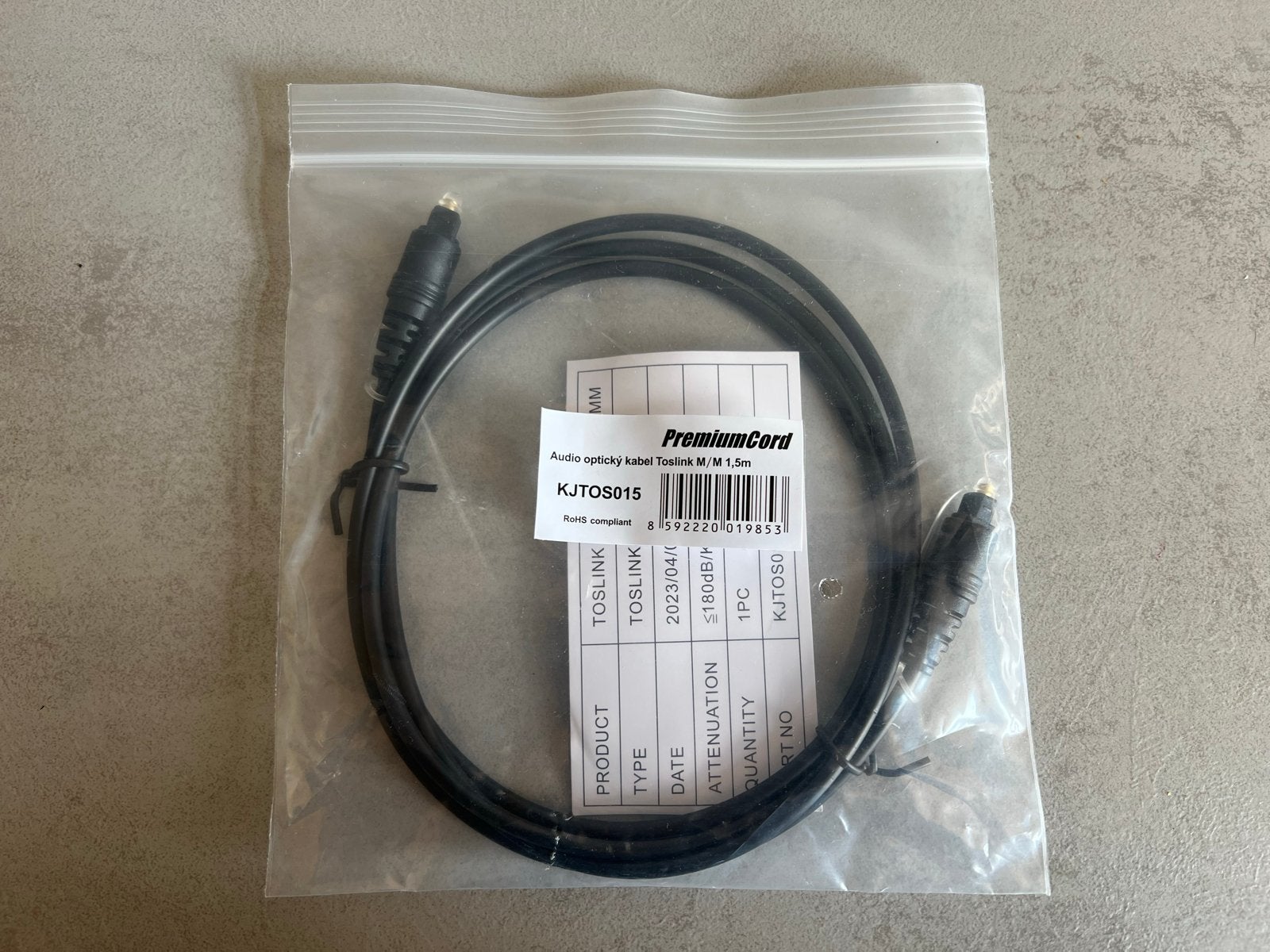 Nieuwe PremiumCord Optische Toslink Kabel 1.5m, Ophalen of Verzenden, Nieuw, Minder dan 2 meter, Optische kabel