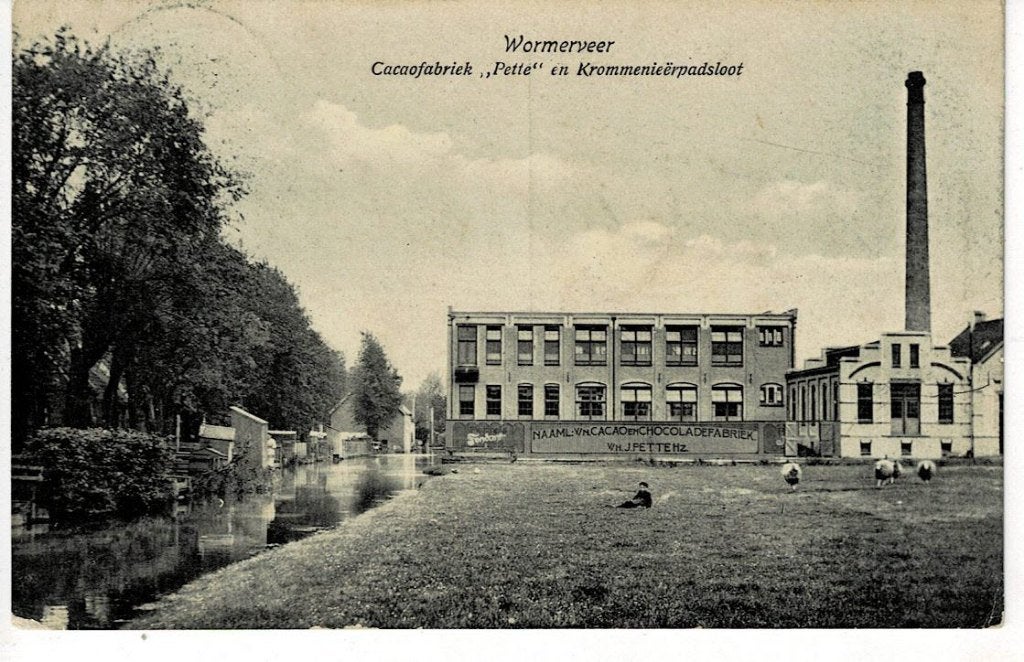 Wormerveer, Krommeniepadsloot met cacaofabriek  Pette, Verzenden, Voor 1920, Gelopen, Zuid-Holland