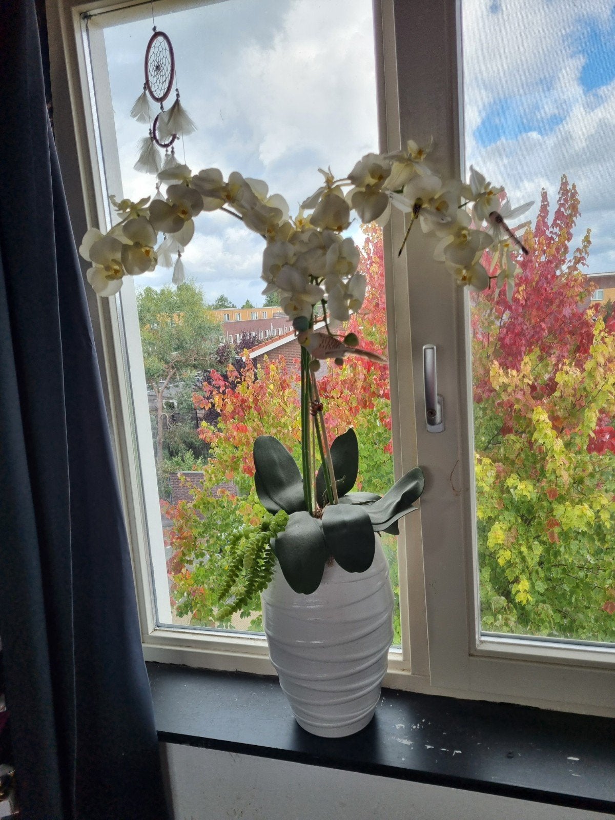 Witte kunst orchidee met pot, Binnen, Met pot of vaas, Kunstbloem, Ophalen of Verzenden