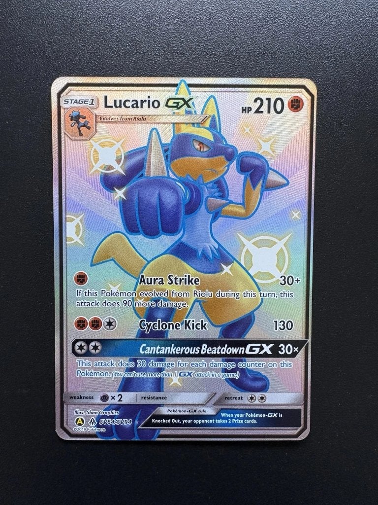 Lucario GX - SV64/SV94 - Pokemon Hidden Fates Sun & Moon, Ophalen of Verzenden, Zo goed als nieuw, Losse kaart, Foil