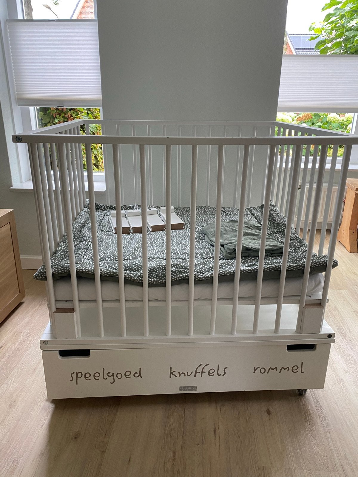 Bopita Box met wielen en toebehoren, 82x96cm, Ophalen, Gebruikt, Rechthoekig, Lade