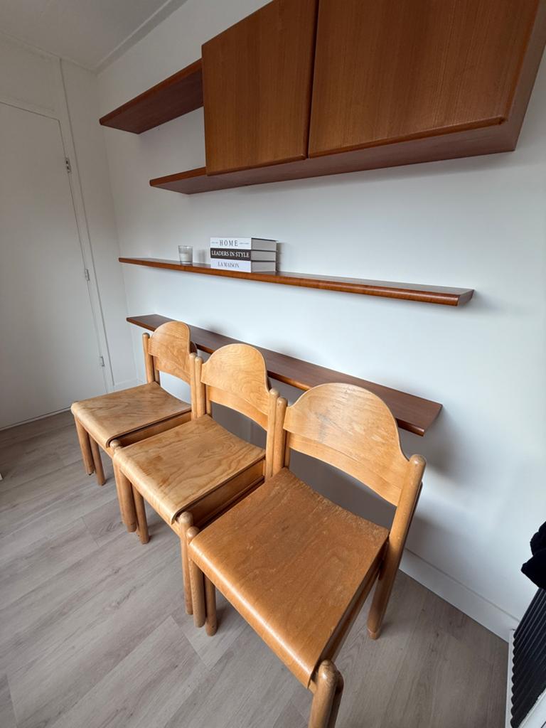 Set stapelbare houten stoelen – Karl Kilpper (Duits design)