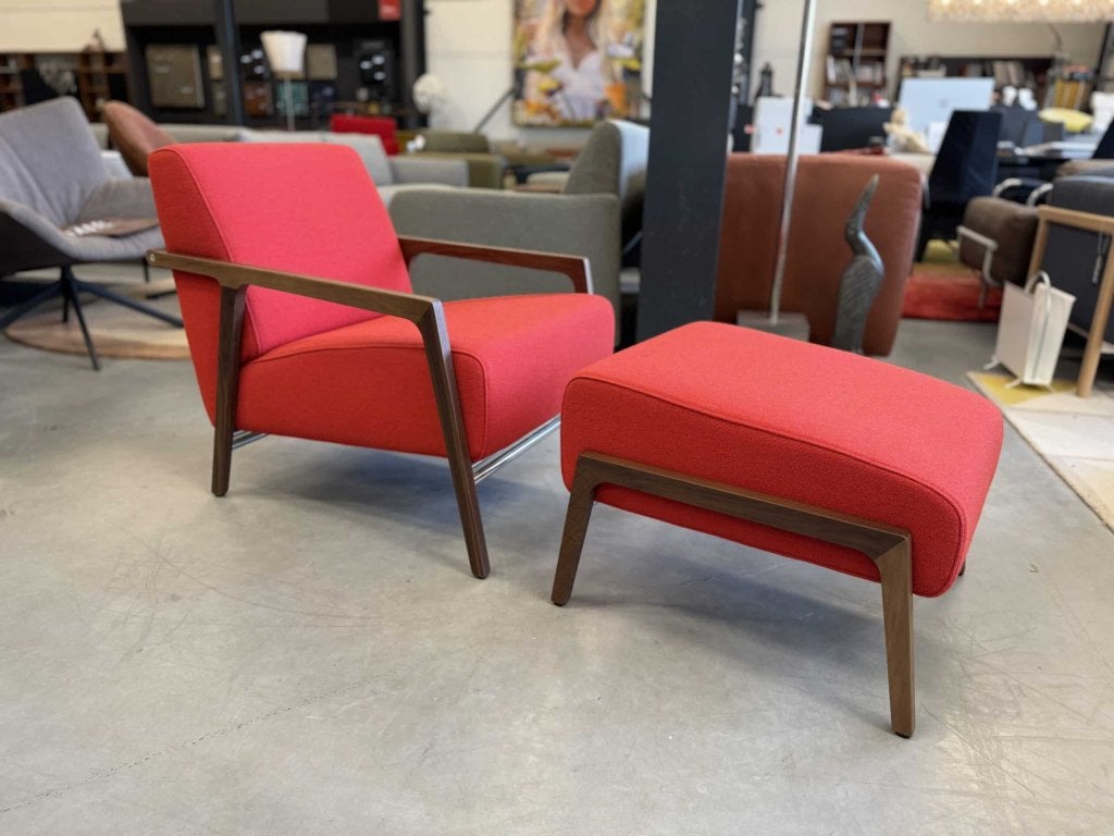 Nieuw Harvink Splinter Fauteuil met poef rood stof Stoel, Hout, Harvink, Info@harvink.nl, Nieuw