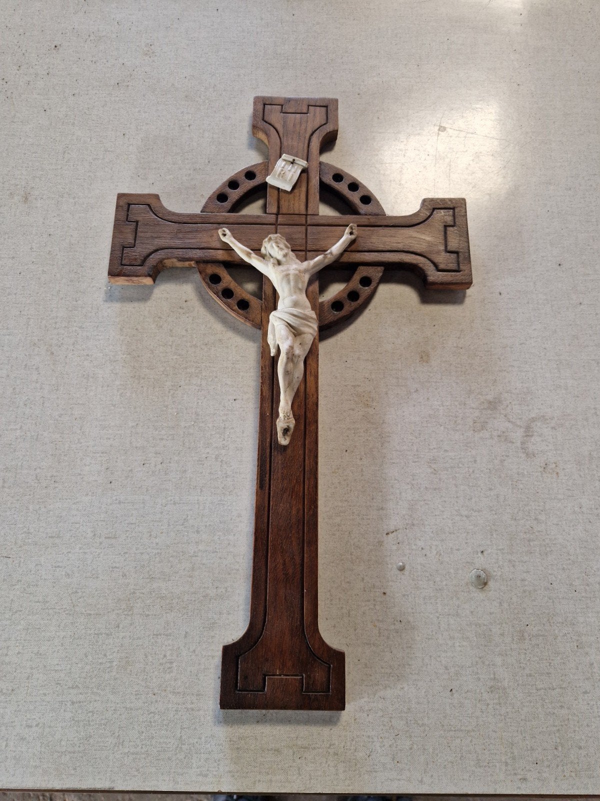Antiek Keltisch Kruis met Christusbeeld - Hout & Ivoor, Antiek en Kunst, Ophalen of Verzenden