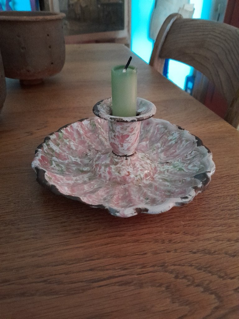 ~ Oude Roze Emaille Blaker Kaarsenstandaard, Ophalen of Verzenden
